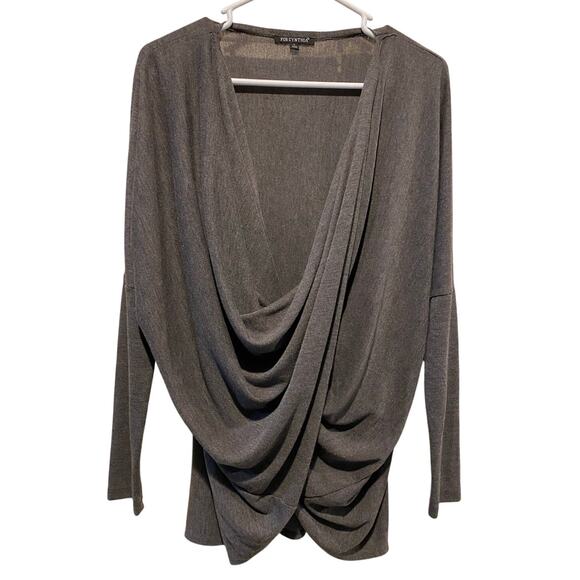 For Cynthia Draped Long Sleeve Top Large Gray Waterfall Cowl Neutral Minimalist - Picture 1 of 6